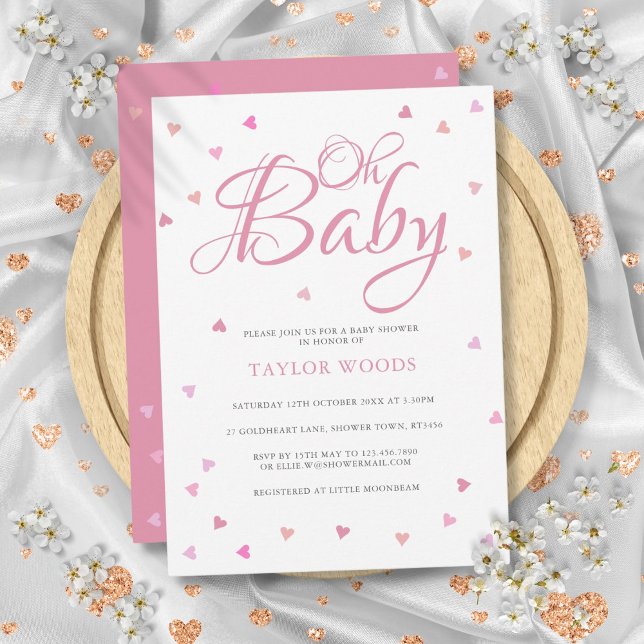 Oh Baby Söt Rosa Hearts Baby Shower Sprinkle Inbjudningar (Oh Baby Pretty Pink Hearts Baby Shower Sprinkle Invitation)