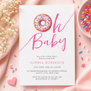 Oh Baby Söta Munkar Minimalistisk Flickbabyfirande Inbjudningar