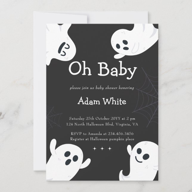 Oh Baby Spooky Ghost Halloween Fall Baby Shower Inbjudningar (Framsida)
