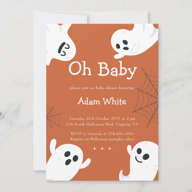 Oh Baby Spooky Ghost Halloween Fall Baby Shower Inbjudningar (Framsida)