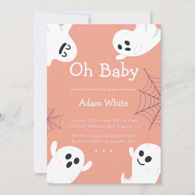 Oh Baby Spooky Ghost Halloween Fall Baby Shower Inbjudningar (Framsida)