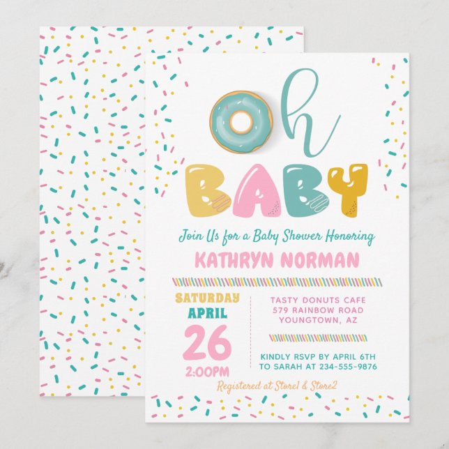 Oh Baby Sprinkle Donut Baby Shower-inbjudan Inbjudningar (Fram/baksida)