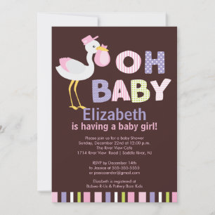 Oh Baby Stork Flicka Baby Shower Inbjudningar
