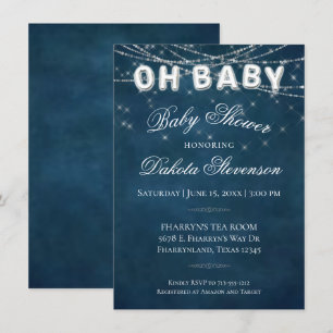 Oh Baby String Light Ballon för Mörk Blått Baby Inbjudningar