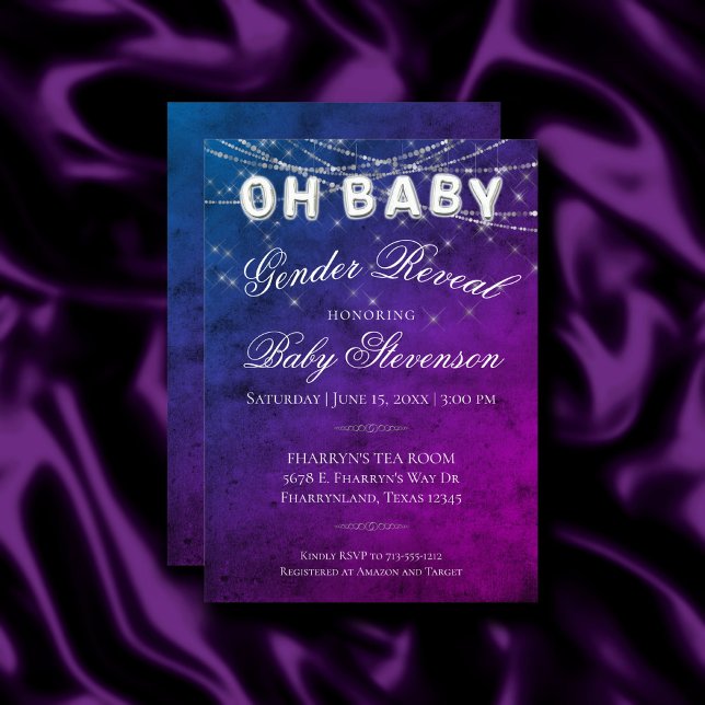 Oh Baby String Light | Lila Ombre Baby Balloon Inbjudningar (Skapare uppladdad)