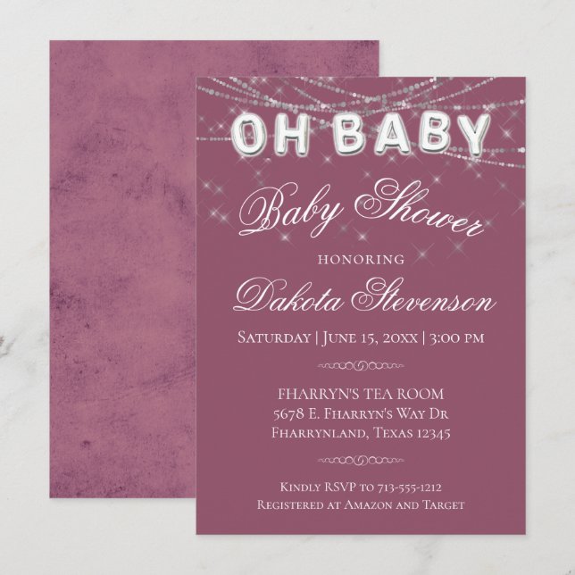Oh Baby String Light | Miljoner Rosa Balloon Inbjudningar (Fram/baksida)