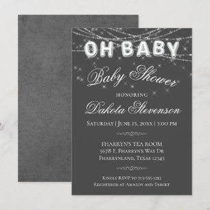 Oh Baby String Light Mörk Grått Ballon Shower Inbjudningar