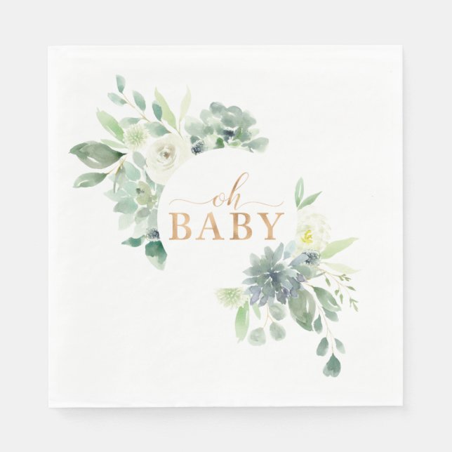 Oh Baby Succulary Baby Shower Napkins Pappersservett (Framsidan)