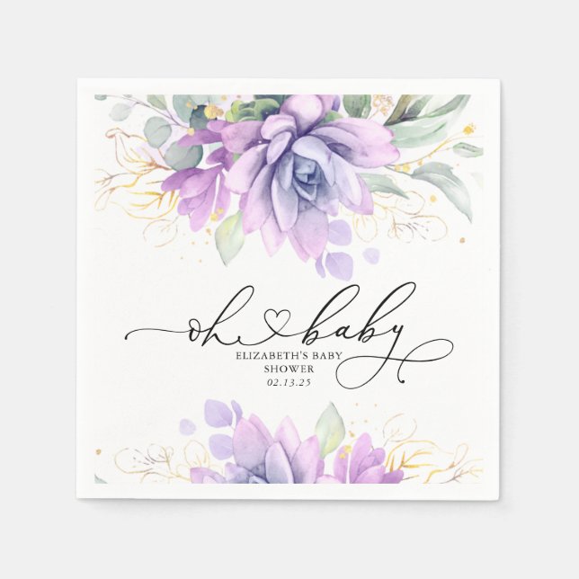 Oh Baby Succulents Guld Greenery Baby Shower Napki Pappersservett (Framsidan)