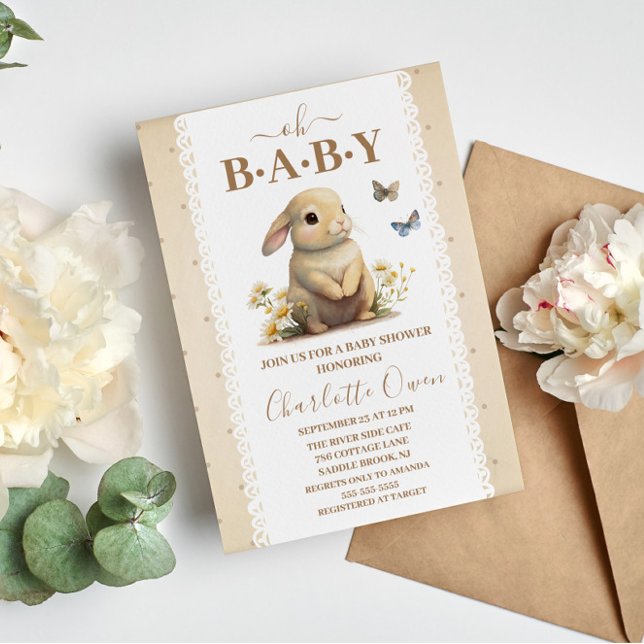 Oh Baby Sweet Bunny Baby Shower-inbjudan Vykort (Skapare uppladdad)