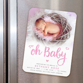 Oh Baby Sweet Chic Modern Rosa Girl Birth Photo Magnet