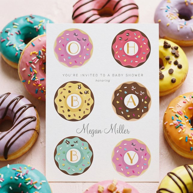 Oh Baby Sweet Donut Character Baby Shower Inbjudningar (Oh Baby Sweet Cute Donut Sprinkle Girl Baby Shower Invitation)