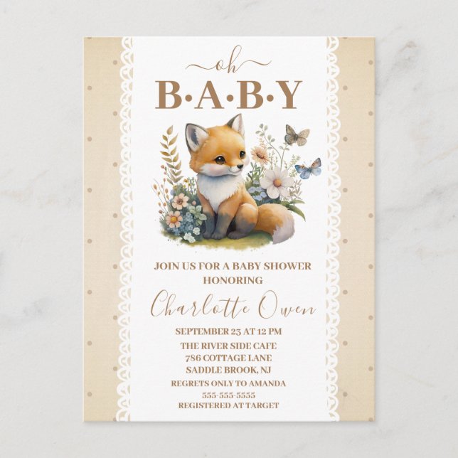 Oh Baby Sweet Foxy Baby Shower Inbjudningskort (Framsida)