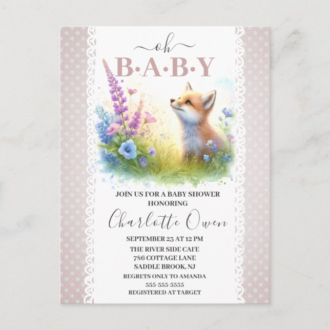 Oh Baby Sweet Foxy Baby Shower Inbjudningskort (Framsida)