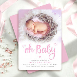 Oh Baby Sweet Modern Chic Rosa Girl Birth Photo Meddelande