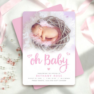 Oh Baby Sweet Modern Chic Rosa Girl Birth Photo Meddelande