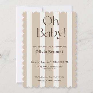 Oh Baby Taupe-randig inbjudan till baby shower