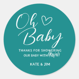 Oh Baby Teal Gender Neutral Baby Shower Tack Runt Klistermärke