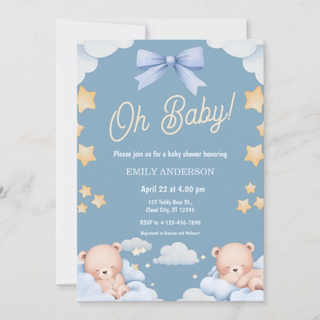 Oh Baby Teddy Bear Twinkle Little Star Baby Shower Inbjudningar (Framsida)