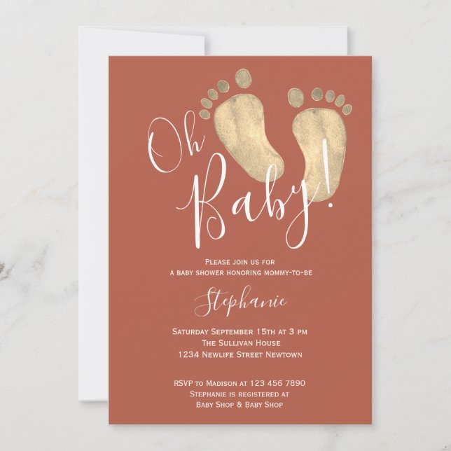 Oh Baby Terracotta Baby Shower Inbjudningar (Framsida)