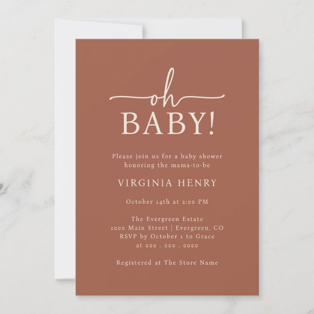 Oh Baby Terracotta Baby Shower Inbjudningar (Framsida)