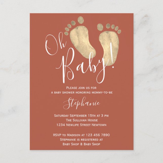 Oh Baby Terracotta Baby Shower Postcard-inbjudan Inbjudan Vykort (Framsida)