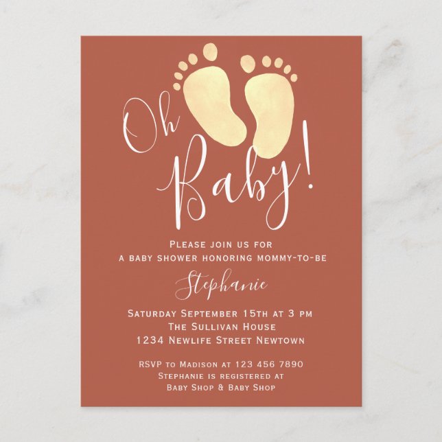 Oh Baby Terracotta Baby Shower-vykort Inbjudan Vykort (Framsida)