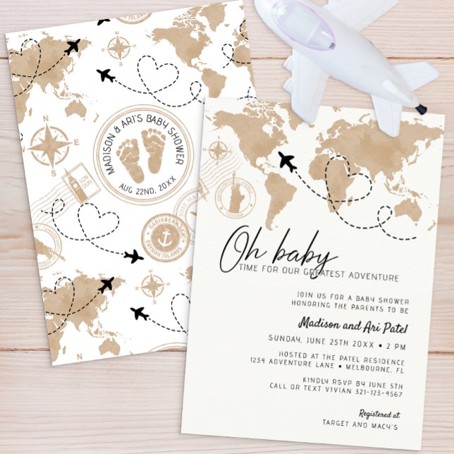 Oh Baby Travel Baby Shower-inbjudan Inbjudningar (Travel Adventure Baby Shower Invite)