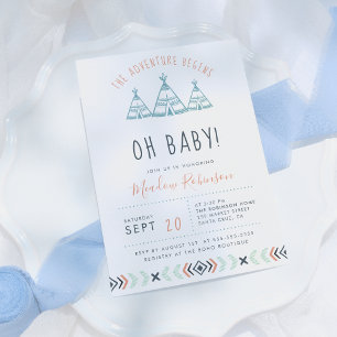 Oh Baby Tribal TeePee Äventyr Begins Baby Shower Inbjudningar