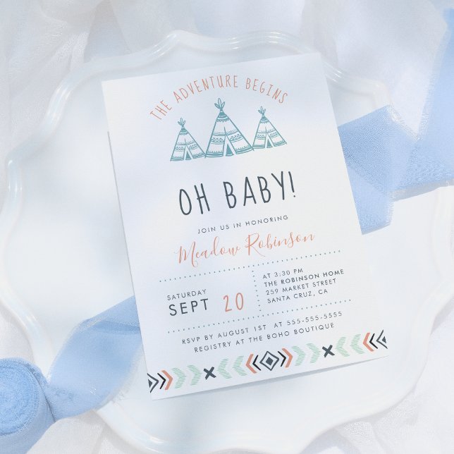 Oh Baby Tribal TeePee Äventyr Begins Baby Shower Inbjudningar (Skapare uppladdad)