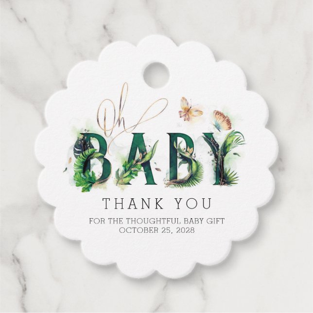 Oh Baby Tropical Greenery Baby Shower Gåvor Etiketter (Framsida)
