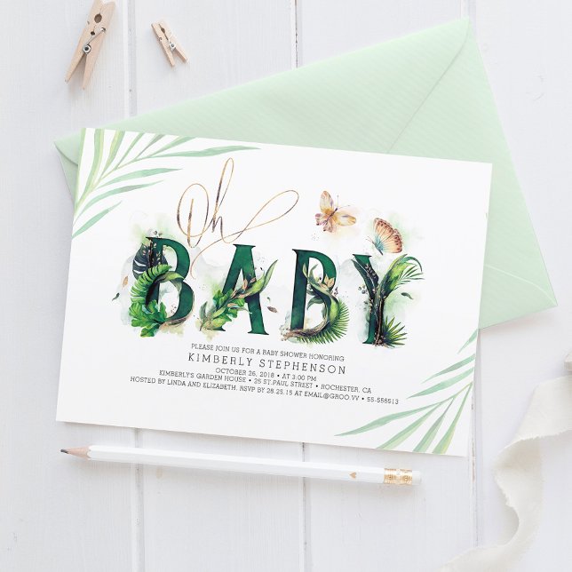 Oh Baby Tropical Grey och Guld Baby Shower Inbjudningar (Skapare uppladdad)