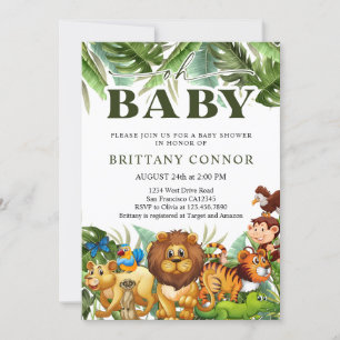 Oh Baby Tropical Jungle Safari Animals Baby Shower Inbjudningar
