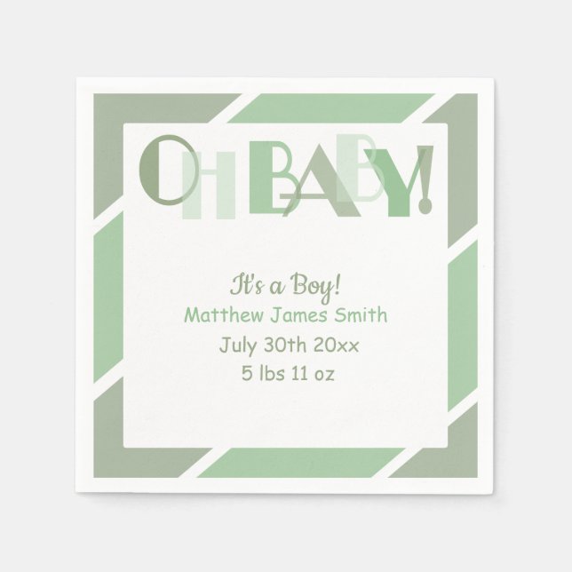 Oh Baby Typography Grönt Modern Baby Shower Pappersservett (Framsidan)