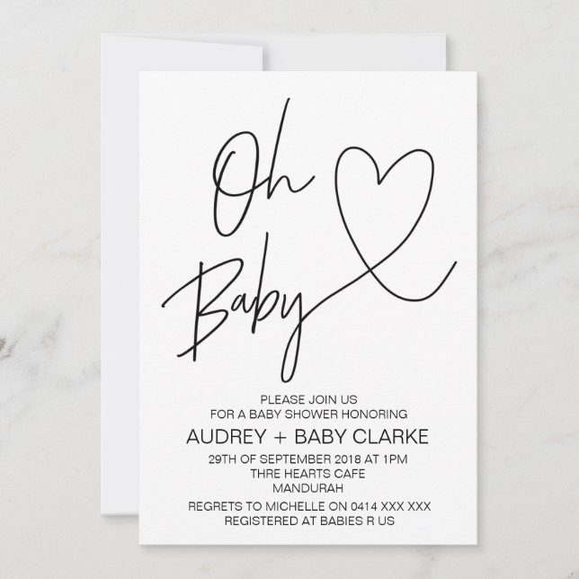 Oh Baby - Unisex Baby Shower-inbjudan Inbjudningar (Framsida)
