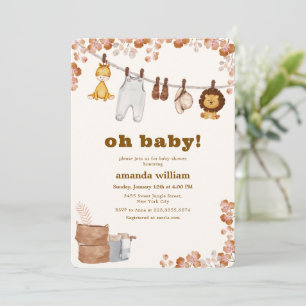 Oh Baby Vilda Djungel Safari Klädstreck Baby Showe Inbjudningar