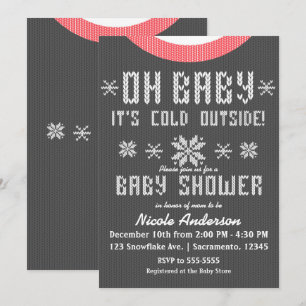 OH BABY Vinter Baby Shower Stickad Tröja Grå Röd Inbjudningar
