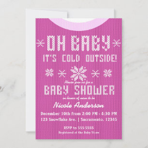 OH BABY Vinter Baby Shower Stickad Tröja Rosa Inbjudningar