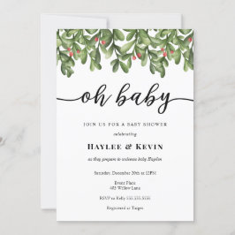 "Oh Baby" Vinter Greenery Baby Shower-inbjudan Inbjudningar