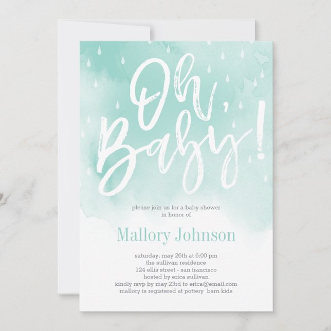 Oh Baby Watercolor Baby Shower-inbjudan Blue Inbjudningar (Framsida)
