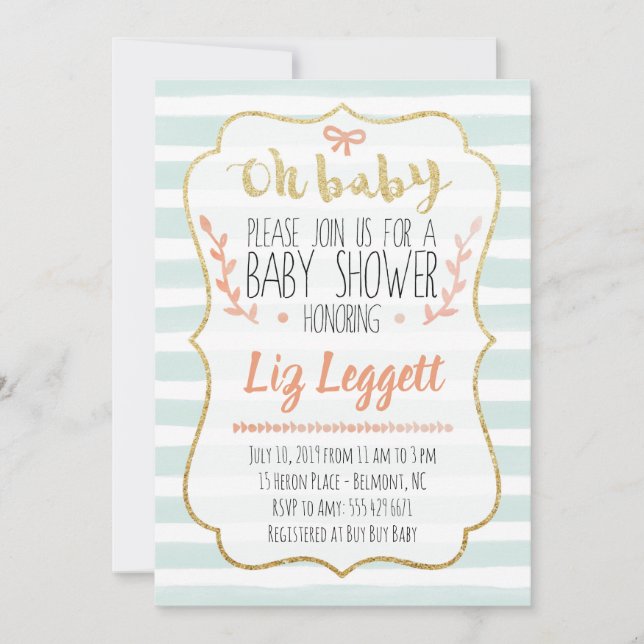 Oh Baby Watercolor Baby Shower-inbjudan Inbjudningar (Framsida)