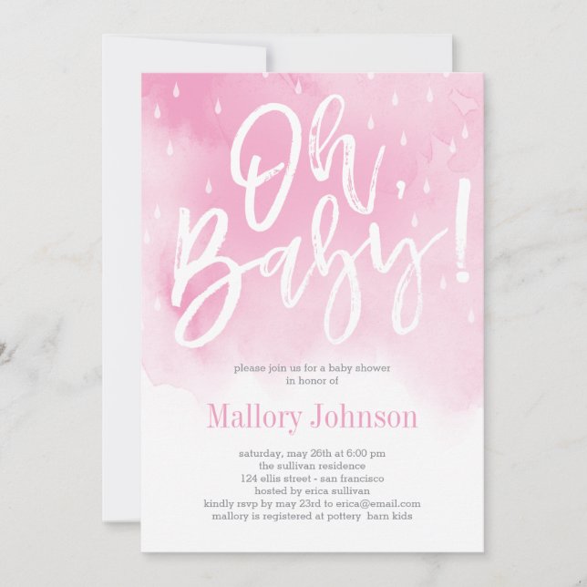 Oh Baby Watercolor Baby Shower-Rosa Inbjudningar (Framsida)