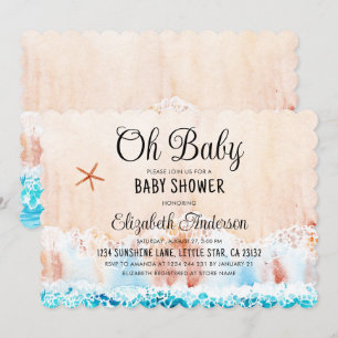 Oh Baby Watercolor Beach Baby Shower Inbjudningar