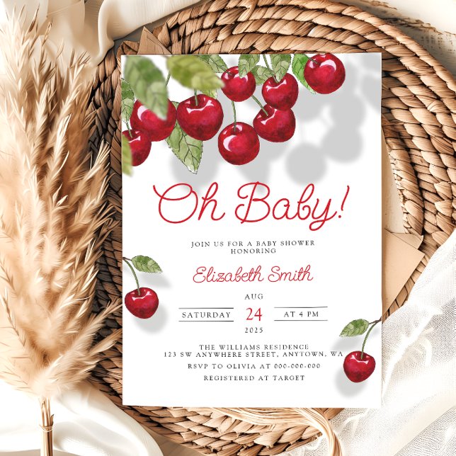 Oh Baby Watercolor Cherry Baby Shower-inbjudan Inbjudningar (Skapare uppladdad)