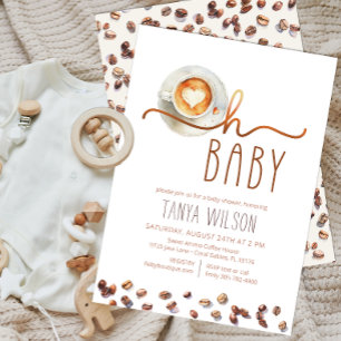 Oh Baby Watercolor Coffee Baby Shower Inbjudningar