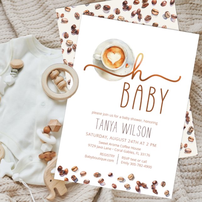 Oh Baby Watercolor Coffee Baby Shower Inbjudningar (Oh Baby Coffee Baby Shower Invite)