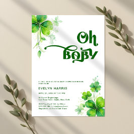 Oh Baby Watercolor Greenery Irish Baby Shower Inbjudningar
