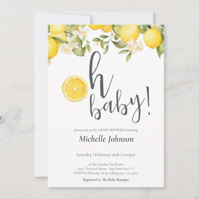 Oh Baby Watercolor Lemon Baby Shower Inbjudningar (Framsida)