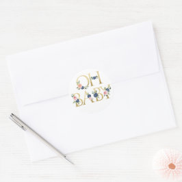 Oh Baby Watercolor Navy & Coral Blommigt Runt Klistermärke