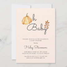 Oh Baby Watercolor Pumpkin Fall Rustic Baby Shower